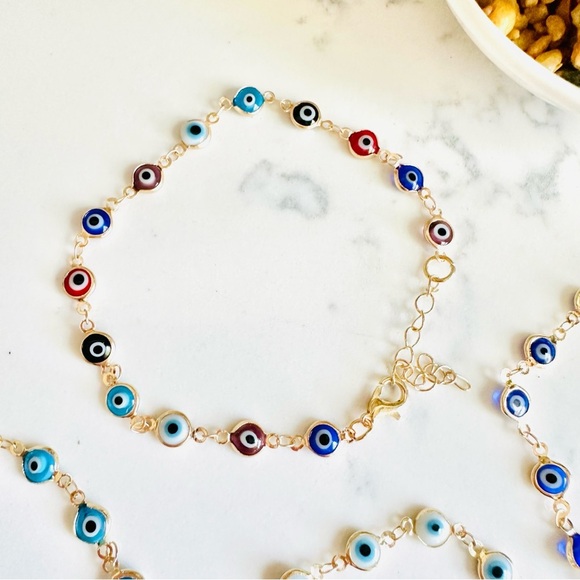 2/$30🌵 Set 5 Gold Multicolor Evil Eye Bracelets w/ Protection Amulet Good Luck - Picture 6 of 7